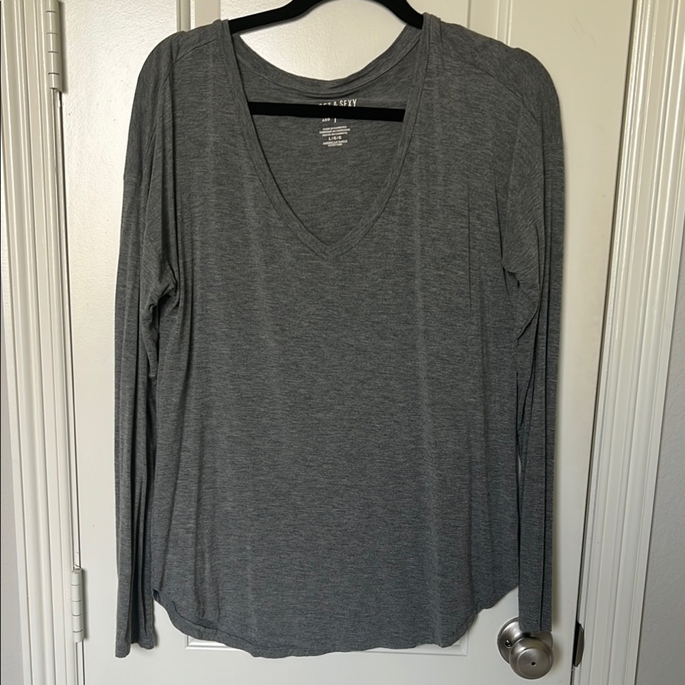 American Eagle, soft and sexy Charcoal Long Sleeve V-Neck Top